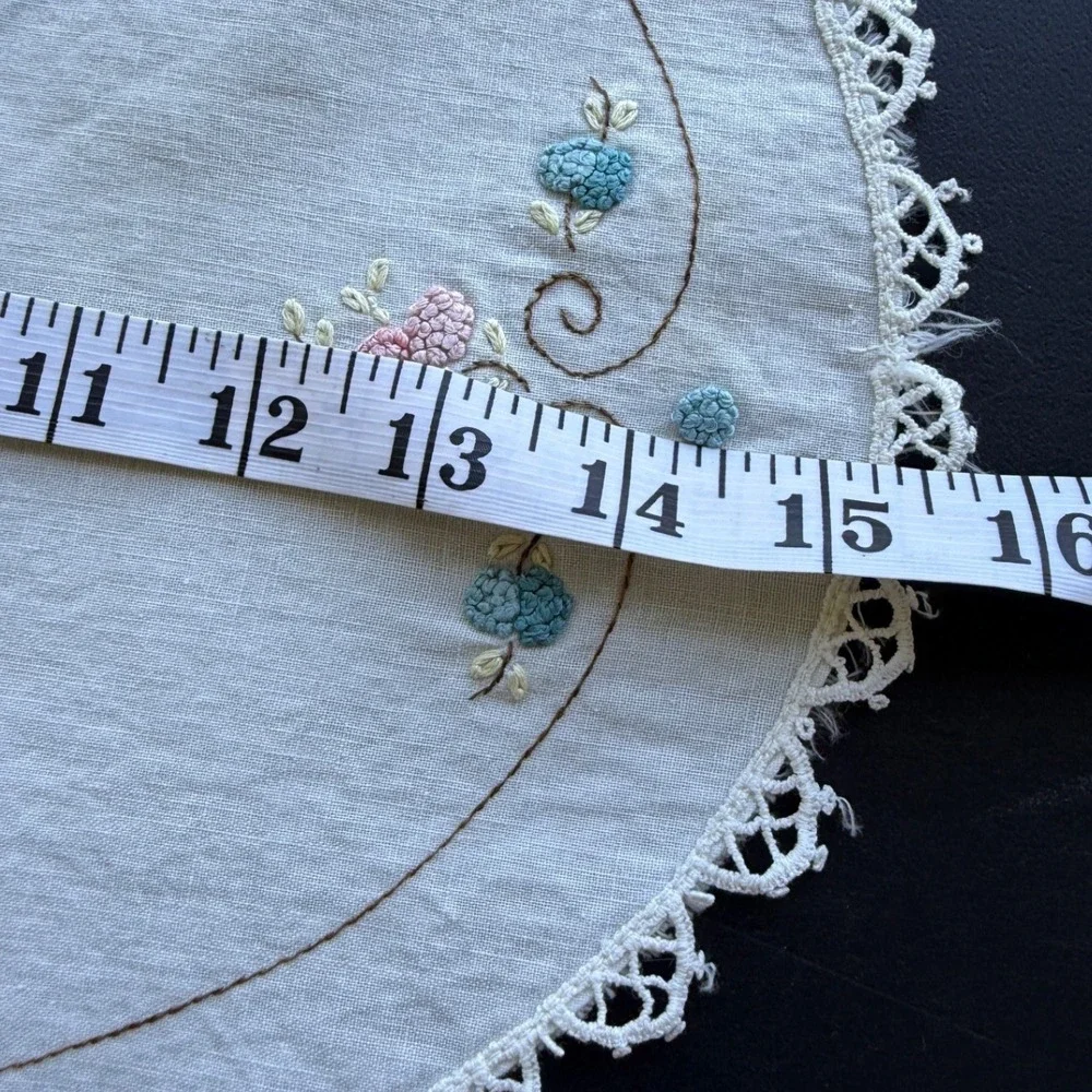 Vintage Embroidered Butterfly Lace Doilies Set of 3 White Blue Pink Floral‎